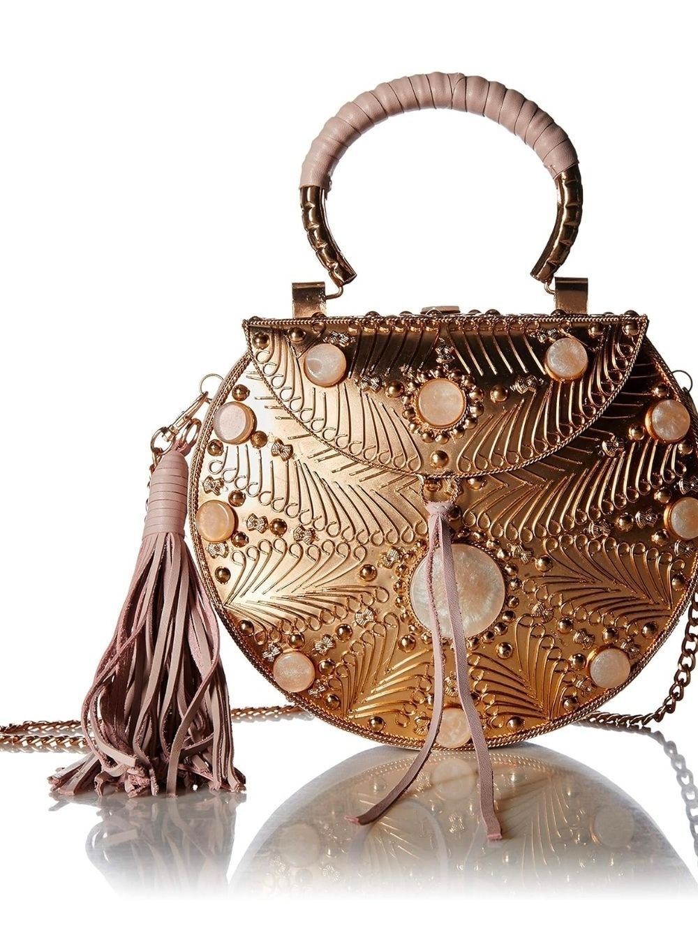 Sam Edelman Silvia Gold Metallic Pink Round Crossbody Iron Metal Boxed Bag Purse